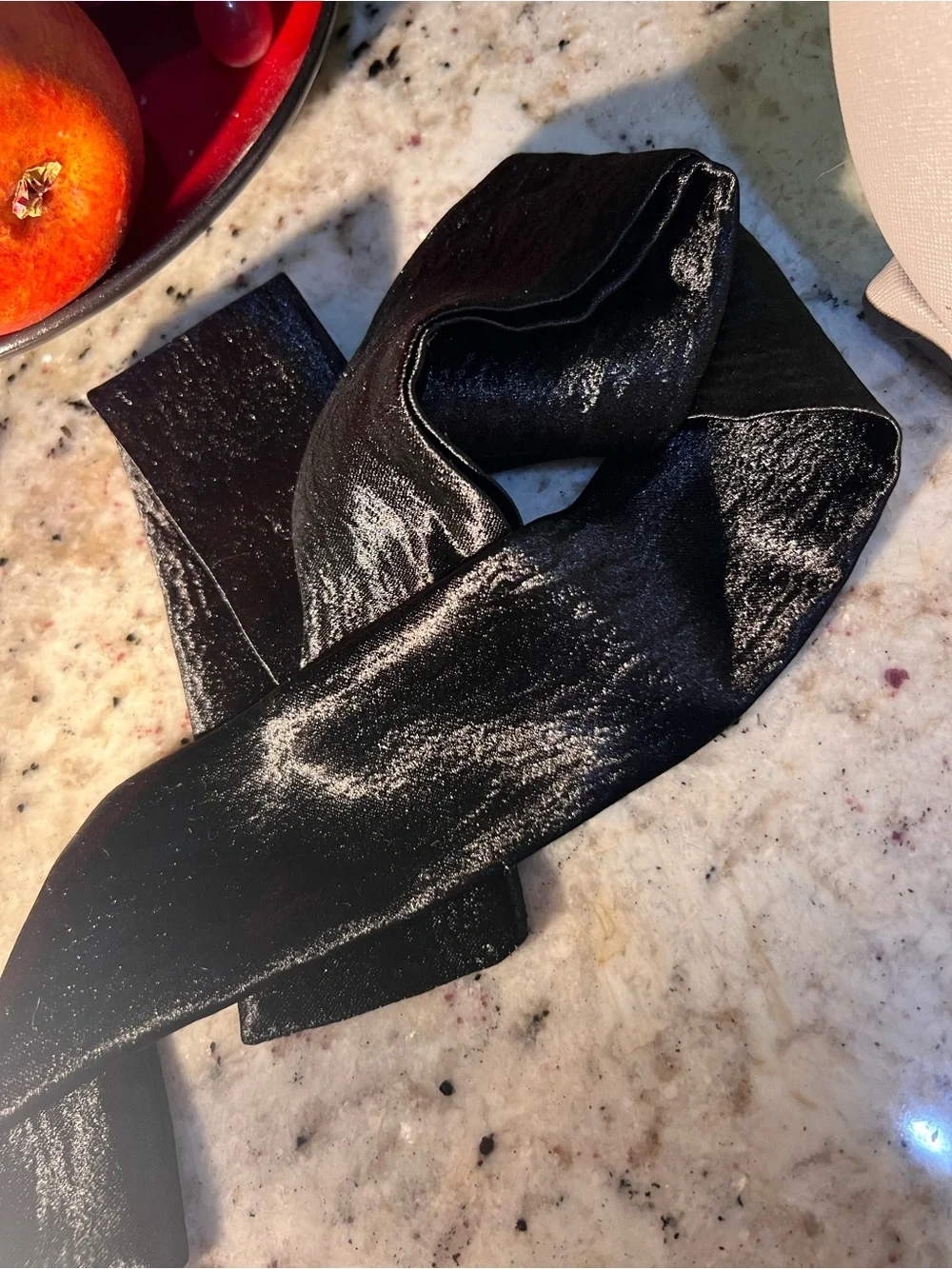 Vintage! Black Super-shiny Silky Satin Skinny Scarf